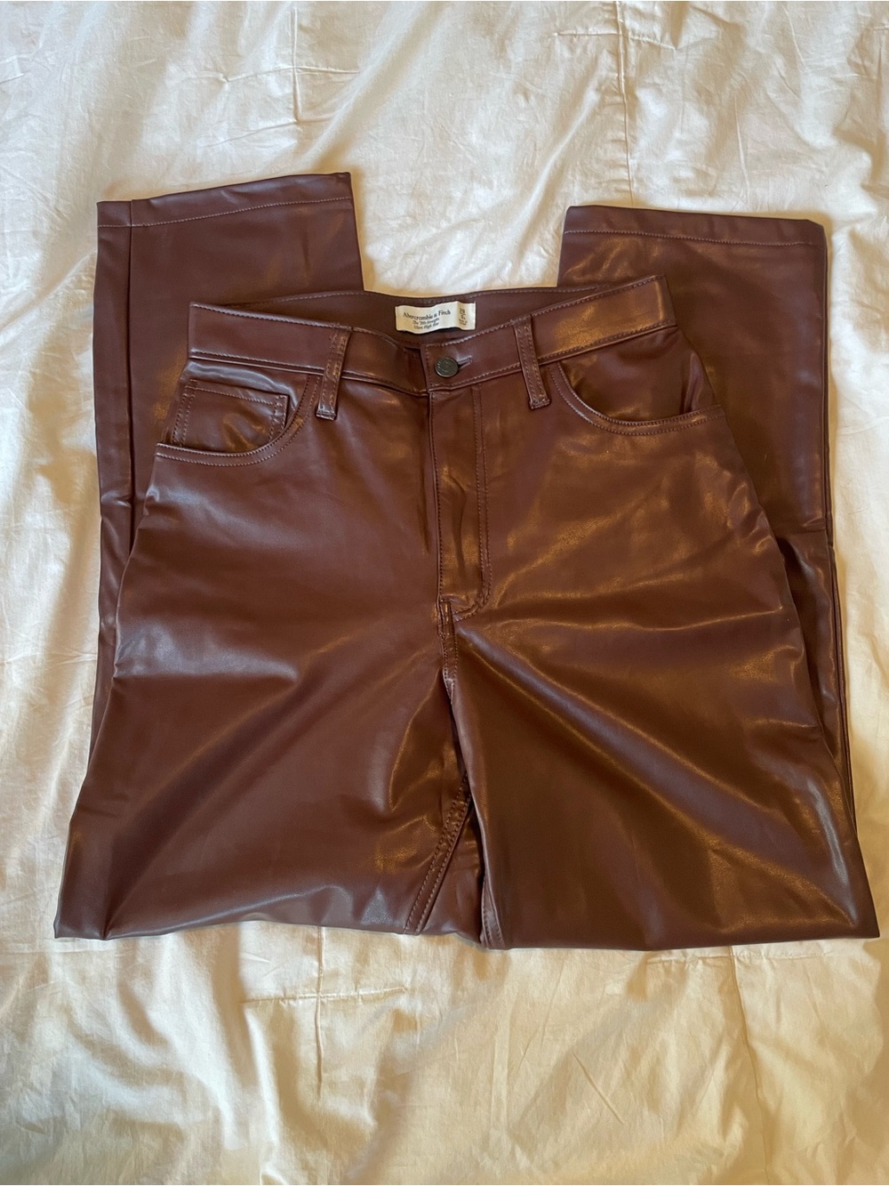 Abercrombie & Fitch Brown Faux Leather 90s ultra high rise Straight-Leg Pants - Picture 2 of 5